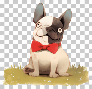 French Bulldog - Cartoon French Bulldog With Red Bow Tie PNG