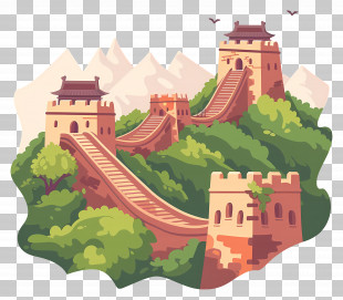 Great Wall Of China - Great Wall Of China Illustrated Landscape PNG
