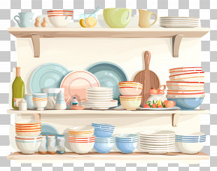 Kitchenware - Organized Kitchenware On Shelves PNG