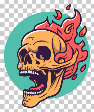 Skull - Flaming Skull Graphic Illustration PNG