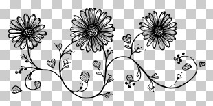 Daisy Chain - Black And White Daisies Sketch PNG