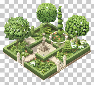 Garden - Beautiful Garden With Trees And Fountain PNG