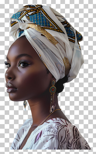 Ice Spice - Elegant Woman With Headwrap And Earrings PNG