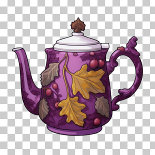 Teapot - Purple Teapot With Leaf Decorations PNG