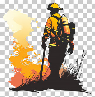 Wildland Firefighter - Firefighter Silhouette With Blazing Flames PNG