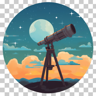 Astronomy Day - Telescope With Night Sky And Moon Illustration PNG