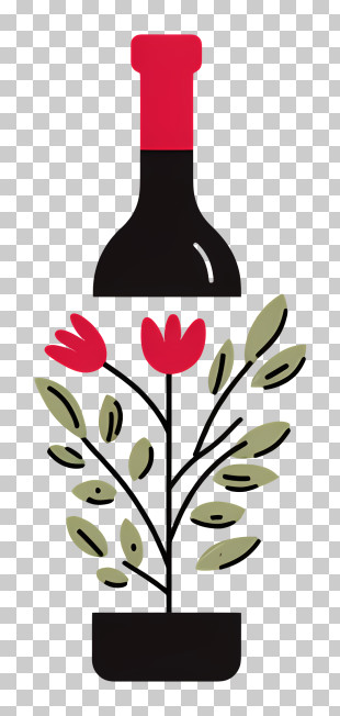 Wine Logo - Floral Wine Bottle Design PNG