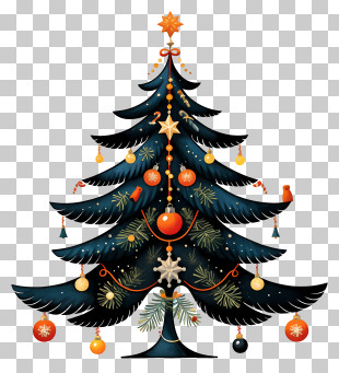 Vintage Christmas Tree - Decorated Christmas Tree With Ornaments PNG