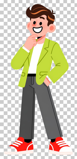 Cartoon Businessman Thinking - Smiling Man In Green Jacket PNG