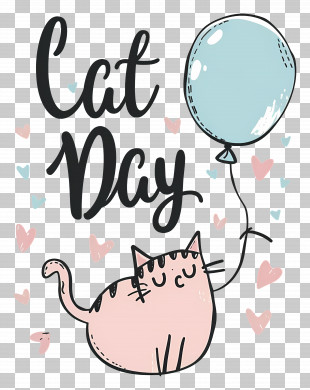 International Cat Day - Adorable Cat Day Illustration With Balloon PNG