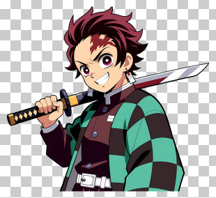 Tanjiro Kamado - Smiling Anime Swordsman With Katana PNG