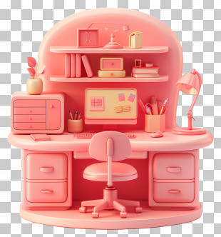 Bureau - Pink Desk With Chair And Lamp PNG