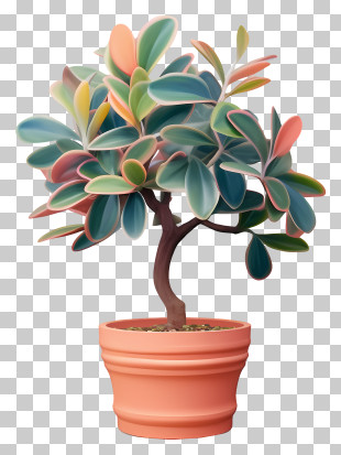 Bonsai Tree - Colorful Potted Plant In A Decorative Clay Pot PNG
