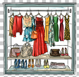 Clothing Store - Fashionable Wardrobe With Clothes And Accessories PNG