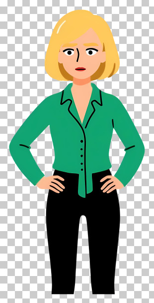 Woman In Doubt - Cartoon Woman With Hands On Hips PNG
