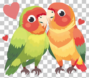 Lovebirds - Adorable Lovebirds Cartoon With Hearts PNG