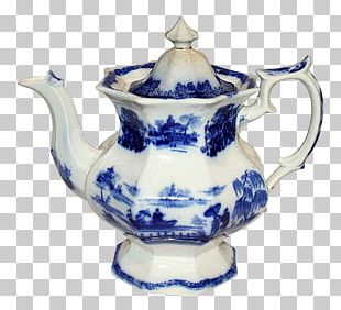 Flow Blue Teapot Tableware Kettle PNG
