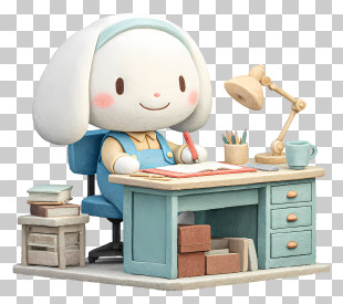 Cinnamoroll At Work - White Rabbit Working At Desk PNG