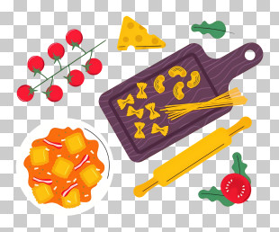 Food - Pasta Ingredients On A Cutting Board PNG
