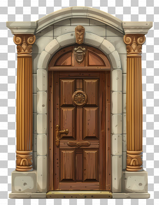 Door - Vintage Wooden Door With Decorative Frame PNG