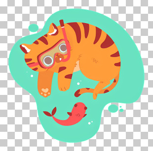 Tiger - Cute Cat With Snorkel And Fish PNG