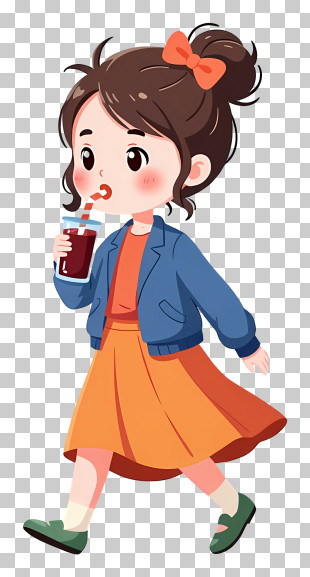 Girl Walking With Drink PNG