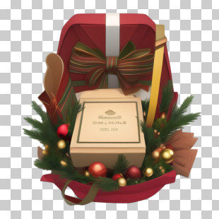 Christmas
 - Festive Christmas Gift Basket With Ribbon PNG