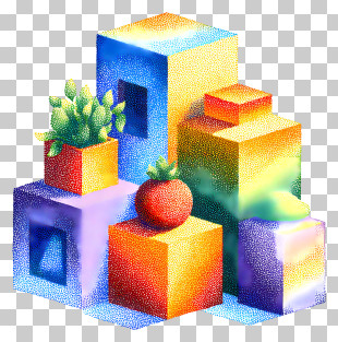 Vintage Box - Colorful Geometric Blocks With Plants PNG
