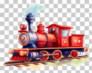 Train - Colorful Retro Steam Train On Railway Tracks PNG