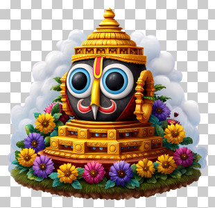 Lord Jagannath - Colorful Decorative Statue With Flowers PNG
