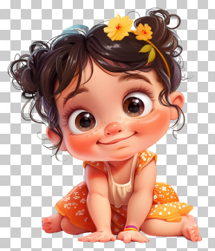 Baby Girl - Adorable Toddler In Orange Floral Dress PNG