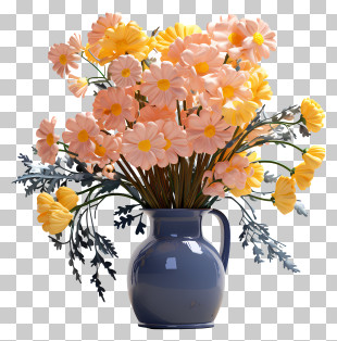 Flat Flower In Vase - Yellow Flowers In Blue Vase PNG