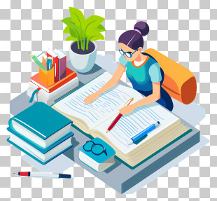 Learning - Student Studying At Desk With Books PNG