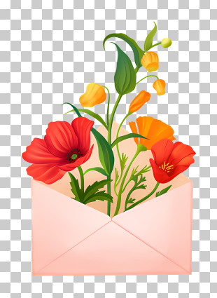 Envelope - Floral Envelope With Bright Flowers PNG