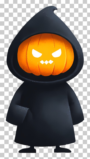 Pumpkin Head And Glowing Eyes - Pumpkin Head In Black Hood PNG