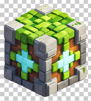 Minecraft Lodestone - Pixelated Cube With Green And Blue Patterns PNG
