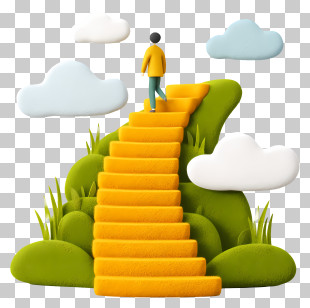 Way To Success - Staircase To Clouds With Person Climbing PNG