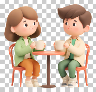 Sweet Coffee Date Couple Illustration PNG