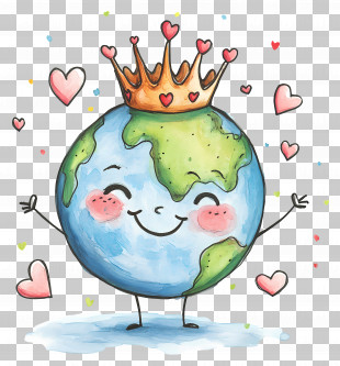Cartoon Earth - Smiling Earth With Crown For Earth Day Theme PNG
