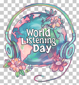 World Listening Day - World Listening Day Illustration With Headphones And Flowers PNG
