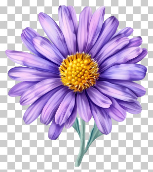 Elegant Aster Flower - Purple Daisy Flower Detailed Graphic PNG