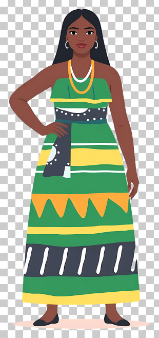 South Africa People - Colorful Striped Skirt Dress PNG