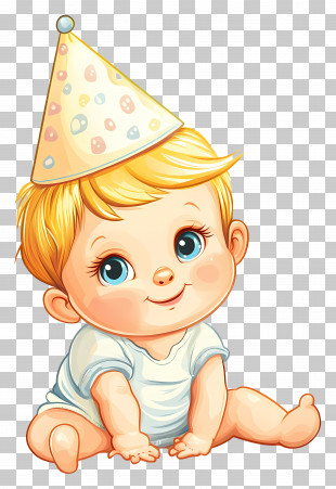 Baby Birthday - Smiling Baby In Party Hat For Birthday Celebration PNG