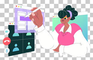 Web - Woman Drawing On Computer Screen Illustration PNG