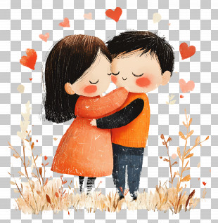 Cute Love - Cute Couple Hugging Cartoon Illustration PNG