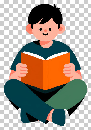 Smiling Boy Reading Book PNG