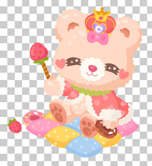 Cat - Cute Bear With A Crown And Strawberry PNG