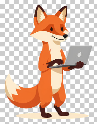 Orange Fox Using Laptop PNG