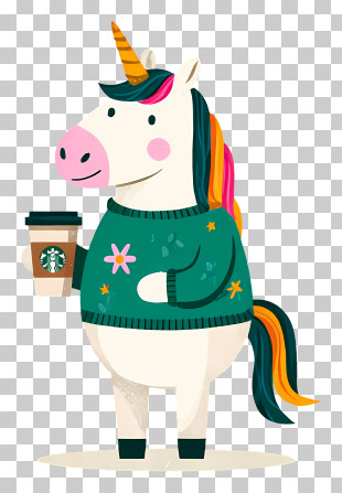 Unicorn Holding Coffee - Unicorn Enjoying Coffee PNG