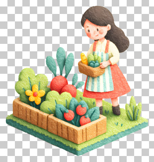 Girl Harvesting Organic Food - Gardener Collecting Vegetables In Garden PNG